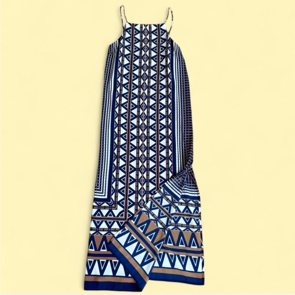 Topshop Blue and Brown Geometric Maxi Dress